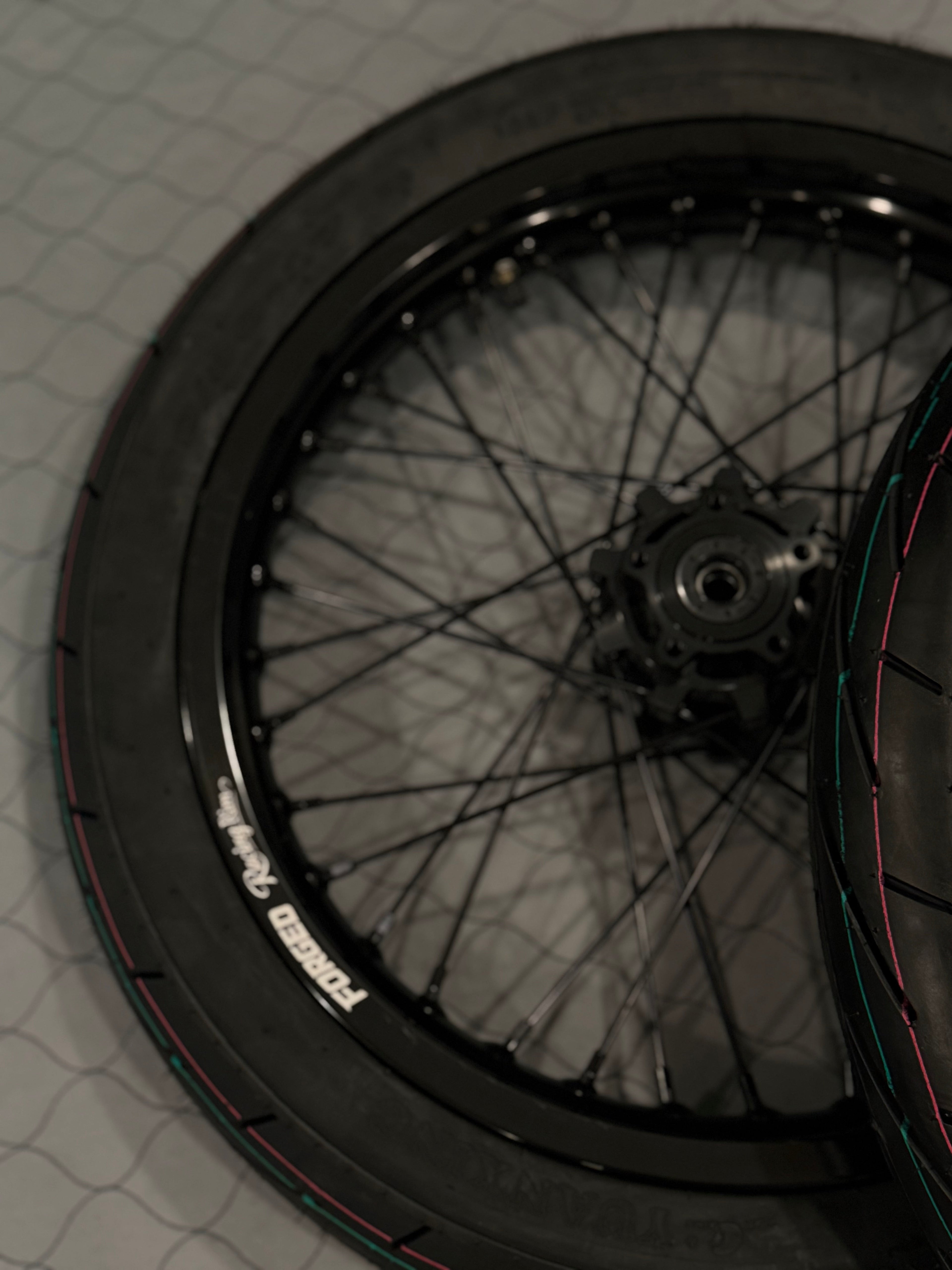 Surron Light Bee X / E-Ride Pro Supermoto Wheelset (Thick/Wide) - Chrome Silver / Gloss Black
