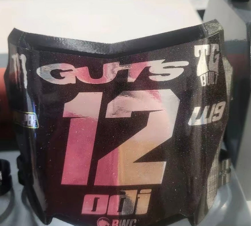 Glossy Motocutz plate with decal